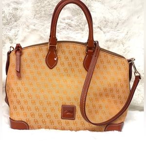 EUC- Dooney and Bourke satchel-canvas+leather bag. Crossbody/shoulder- Rare!